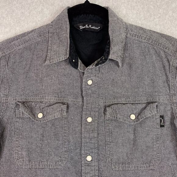 Deus Ex Machina Shirt Mens S Grey Long Sleeve Chambray Pearl Snap Moto Work - Picture 2 of 15